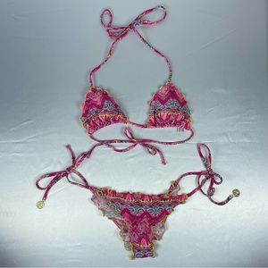 SOLD!Luli Fama XS triangle BIKINI Brazilian bottom crystallized pink paisley